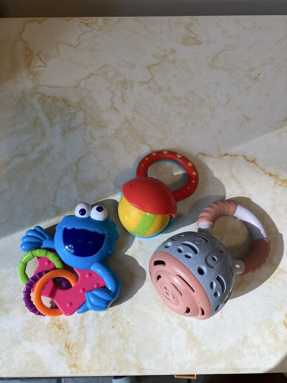 Baby Rattle Toy Set of 3 Cookie Monster Keys Ball and Pink Rattle